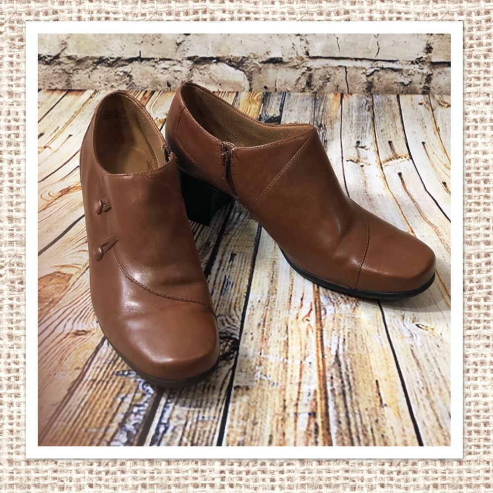 Clarks Leather Ankle Booties with Button Detail